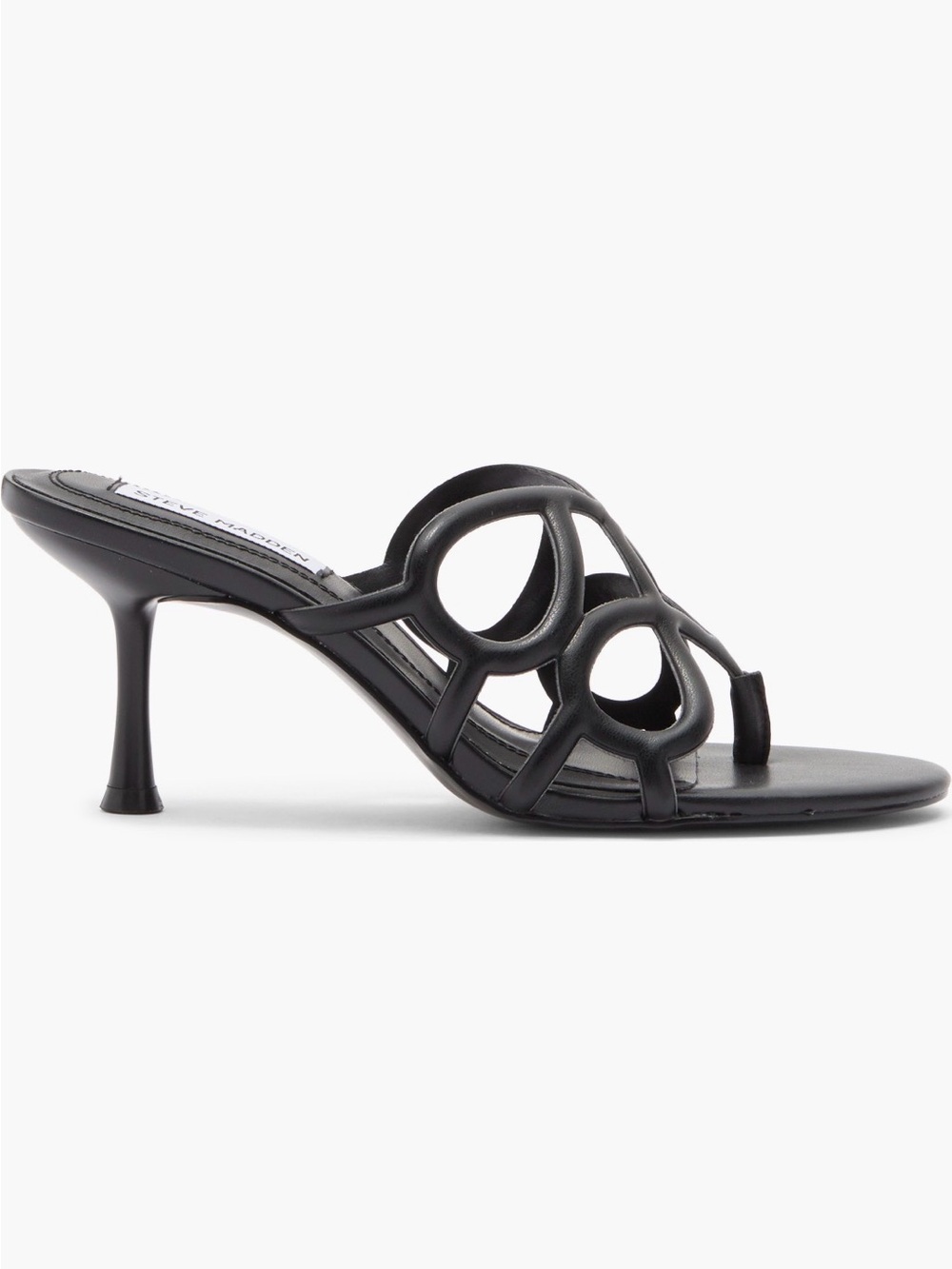 Steve Madden “Caz Sandal”Black Openwork Toe-Loop Mule With just a 3” heel!